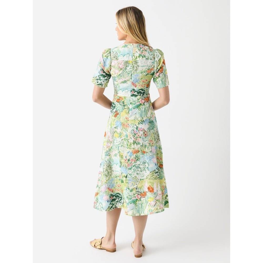 Hunter Bell Pierce Midi Dress Size 4 Green Garden Floral Linen Blend Cutout Bow - Picture 3 of 16
